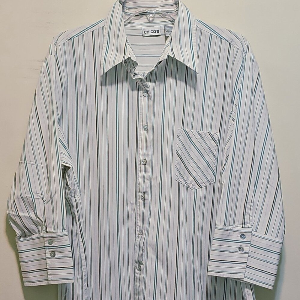 Chico's Classic stripe Shirt 3/4 sleeves Size 3 (L-XL) cotton blouse
